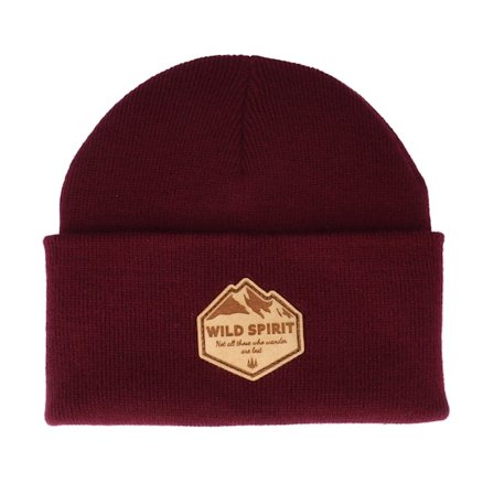Wild Spirit - Rouge cuff Bonnet - Mountain Shape Patch Burgundy/Beige Beanie @ Hatstore