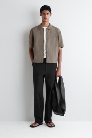 COS Men's Camisa De Punto Con Paneles De Nailon in Gris