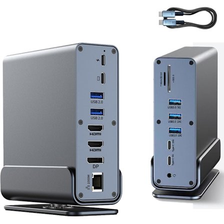 15-i-1 bärbar dockningsstation 4K@60Hz kompatibel med Mac Window Hp Thunderbolt 4(2 HDMI, DP, 100W PD, Ethernet, 5 USB-portar, SD/TF-kort, ljud)
