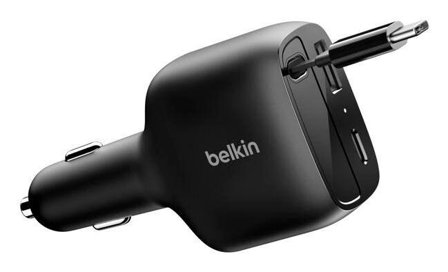 Belkin 75W 2-Port w Retractable USB-C Cbl Car