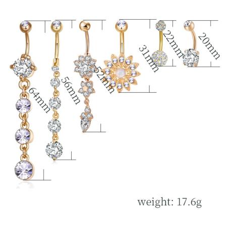 Navelpiercing 6 St/ Set Guld