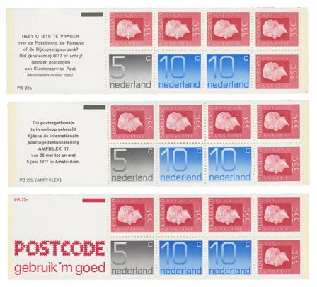 Holland 1976-1978 - Frimærkehæfte NVPH PB22a-b-c - Postfrisk