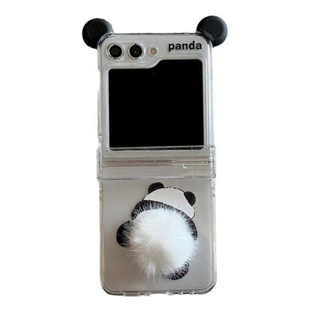 Søtt Plysj Panda Telefondeksel for Galaxy Z Flip 5 Hard PC Bakdeksel for ZFlip5 Deksel