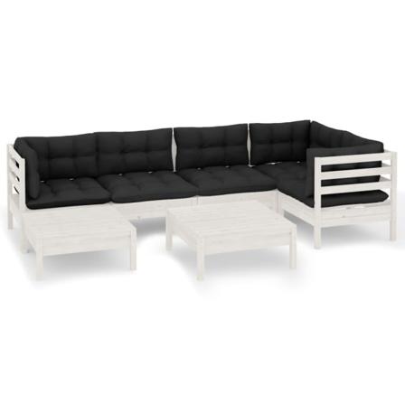 Vidaxl Loungegrupp Med Dynor 7 Delar Vit Massiv Furu Vit