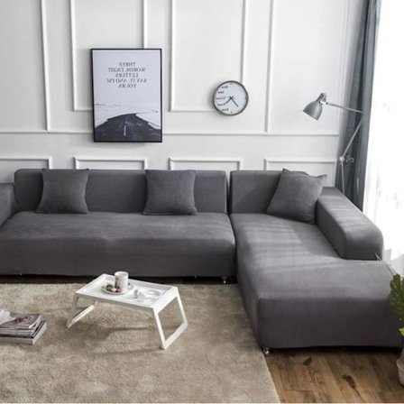 3+2-sits L-formad Hörnsoffa i Polyesteröverdrag för Lyxigt Mjukt Hemmöbelskydd - Grå