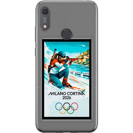 Kompatibelt Mobildeksel til Huawei Y6s (2019) Retroplakat Cortina Milano 2026 med fjell, vintersportsutøvere, italienske trikolor, Milano-katedralen o