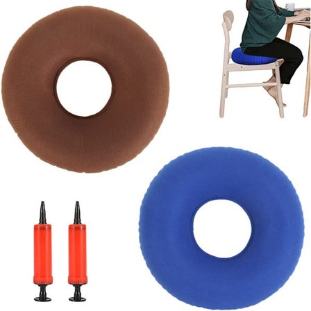 2 stycken Donut-säte kudde, uppblåsbar ring säte kudde, uppblåsbar säte kudde med pump, kuddar för bilar, soffor, skrivbord och rullstolar,39cm((Blå, 