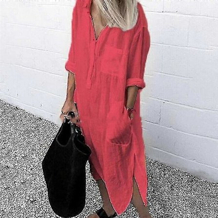 Plus size Dam Casual Blus Lång Skjorta Klänning Dam Krage Knapp Klänning Cy