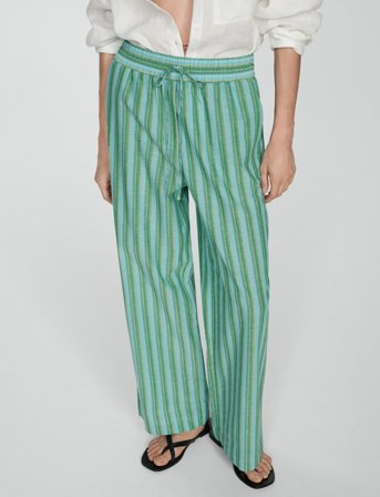Mango Straight Striped Trousers - Green - XS
