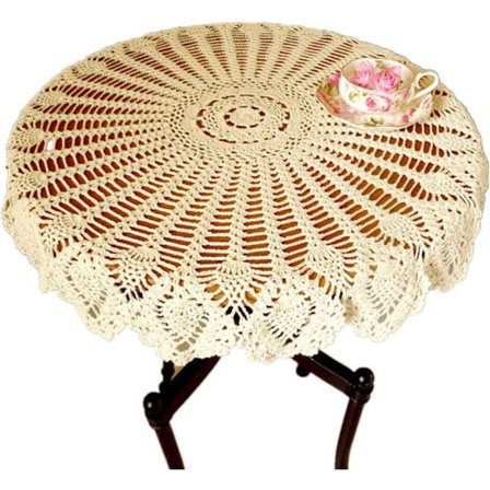 Retro Dug, Rund, Blonder, Håndlavet, Hæklet, Bomuld, Dug / Betræk, 75-80 cm, Bomuld, Beige, 75-80 cm Rund, Beige