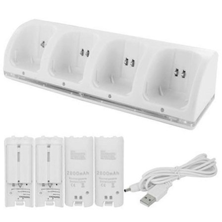 Valkoinen Wii-ohjaimen laturi, 4-in-1 Wii-lataustelakka 4 kpl 2800 mAh:n ladattavilla akuilla Wii/Wii U -ohjaimelle - Musta