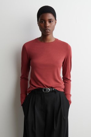 COS Women's Cotton Jersey Long Sleeve Top in Red