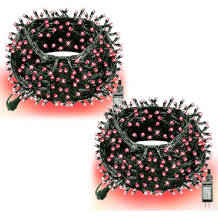 Lyslenke med 200 LED-lys, 20 meter lang, for julebelysning Rød