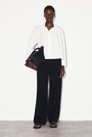 COS Women's Camicia Arricciata In Cotone Pima in Bianco