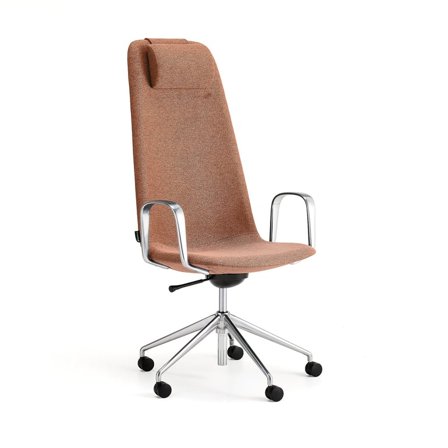 Chair LANGLEY, high seat, wheeled, armrests, brushed aluminum/copper