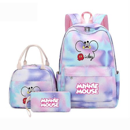 3 st/set Mickey Minnie Mouse Ryggsäck Färgrik Väska Flickor Skolväskor Tonåring Med Lunchväska Rese Mochilas
