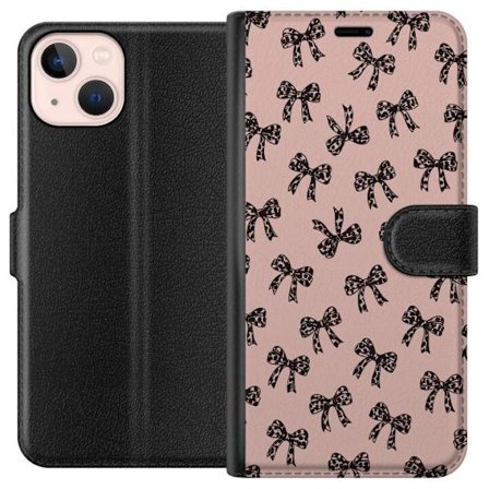Kompatibelt Lommeboketui til Apple iPhone 13 mini Rosetter leopardmønstrede sløyfer rosa bakgrunn mote jenter søt mønster retrostil dekor tapet design