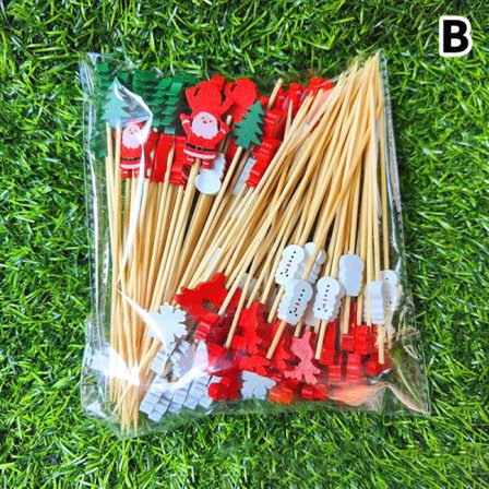 IC 100 Stykk Jul Engangs Bambuspett Fruktgaffel Pa Onesize