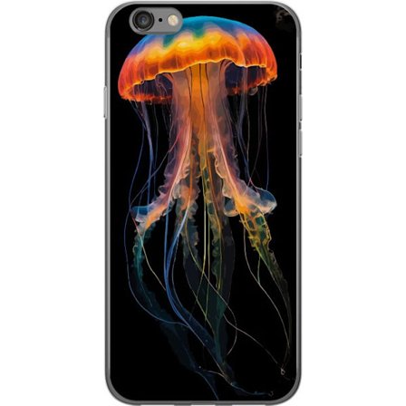 Apple iPhone 6 Gjennomsiktig deksel Fargerik manet i neonlys på svart bakgrunn, detaljert undervannsdesign med lysende tentakler, perfekt motiv for k