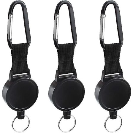 3 stk. nøglerulle nøglering udtrækkelig med karabinhage Heavy Duty sammentrækkelig nøglering snor stål