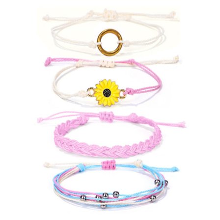 Solsikke armbånd i snor - Håndlaget flettet tau med sjarm - Boho surfer