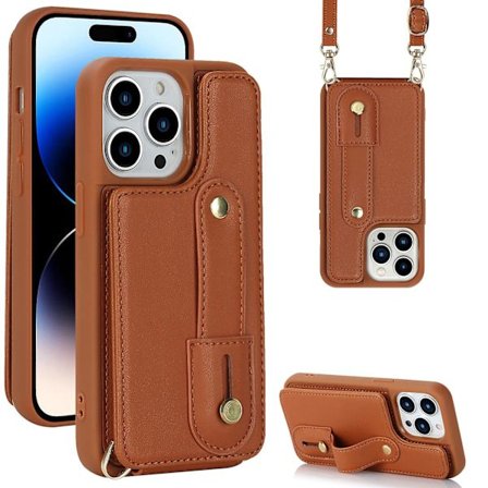 För Iphone 14 Pro Handledsrem Kickstand Armband Phone case Pu Läderbelagd TPU- cover
