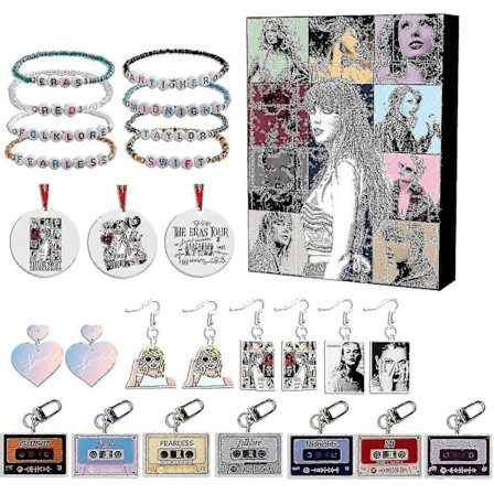 Taylor Swift Julekalender med Nedtelling - 24 Stykker Gave, Julepynt i Akryl og Armbåndsoverraskelse, Julefavoritter