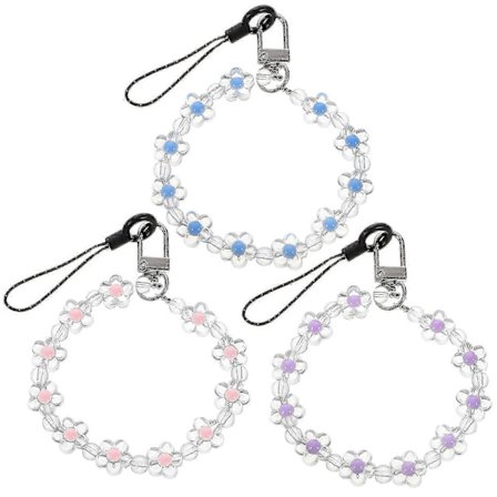 3 Pcs Floral Beaded Cell Phone Charm Mobile Phone Lanyard Wrist Strap Cell Phone Chain