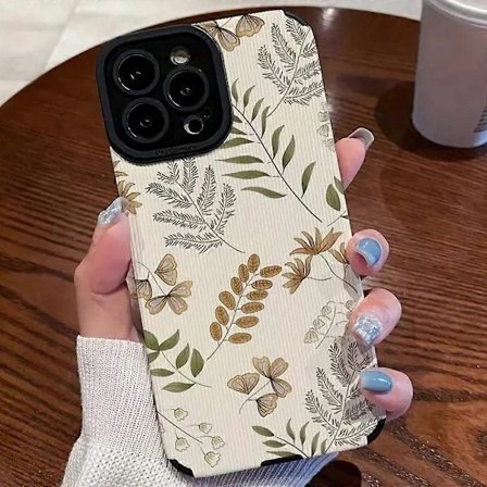Skal till iPhone 15 Pro Ormbunke Växter PU Läder+TPU Estetiskt Telefonskal