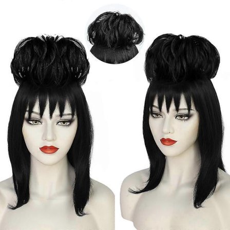 Halloween Naiset Lydia Deetz Cosplay Peruukki Roolipeli 45CM Musta Synteettinen Suora Tukka Cosplay Peruukki Halloween Karnevaalijuhliin