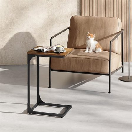 Sidebord 30 x 40 x 62 cm med C-formet metallramme - Brun/Svart