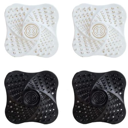 Set med 4 silikonfilter för handfat, duschhårfilter, avloppsskydd, hårfångare med sugkopp mot igensättning för dusch, avlopp