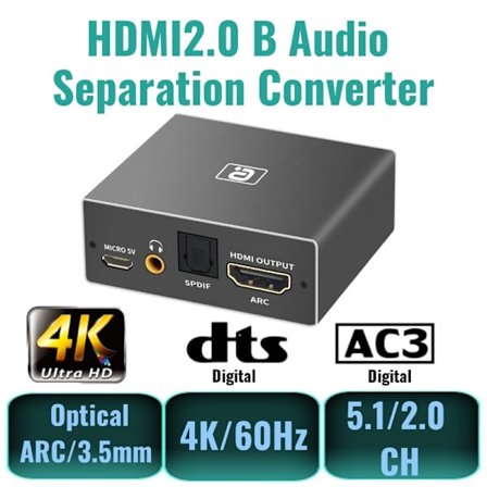 HDMI2.0b Converter ARC Audio Extractor HDCP2.2 HD 4K@60Hz HDMI-yhteensopiva jakaja