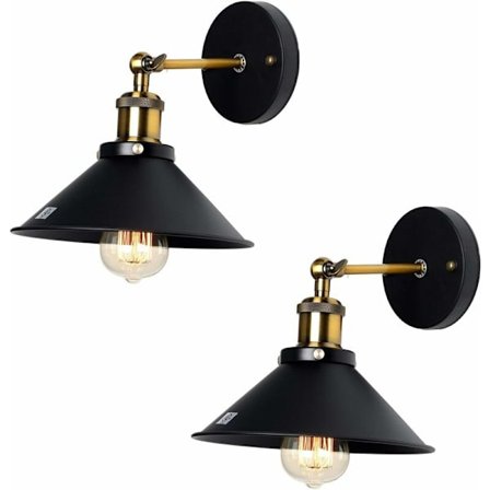 2 st 220mm svarta lampskärmar utan glödlampa, amerikansk industriell stil, inomhus sängbord, trapp, gång, vägglampa, retro vägglampa