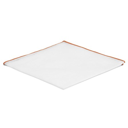 Biała poszetka z pomarańczowymi krawędziami dla mężczyzn - Jednokolorowe poszetki