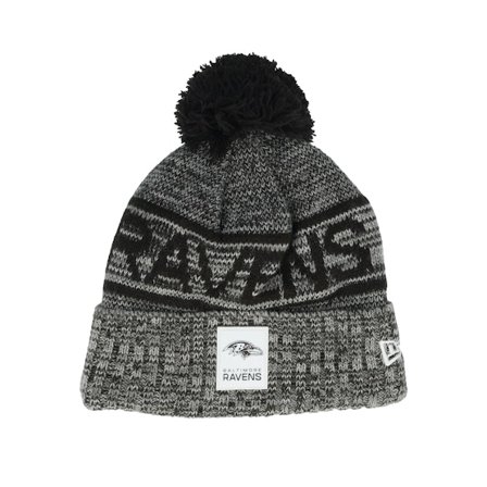 New Era - NFL Černá pom Beanie - Baltimore Ravens NFL 25 Sideline Cold Weather Sport Knit Black/Grey Pom @ Hatstore