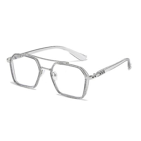 Vintage firkantede briller til kvinder og mænd - Transparente anti-blåt lys computerbriller - Klare linser - Retro metalbrillestel - Unisex
