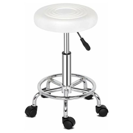 Barstoler, justerbare svingbare barstoler i metall for hjem og kjøkken (Hvit)