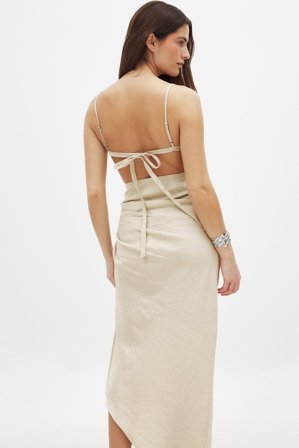 NA-KD Draperad linneklänning - Linneklänningar - Beige - EU 44