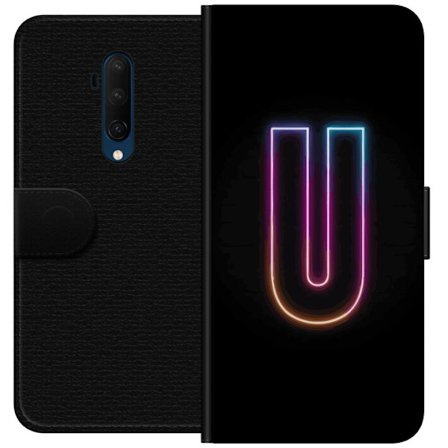 Kompatibel Tegnebogsetui til OnePlus OnePlus 7T Pro Minimalistisk neonbogstav U i farverig lyseffekt mod sort baggrund
