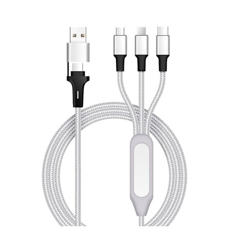 5-i-1 LED Natlys Flettet Ladekabel - USB/OTG/Type-C/iOS/Android Kompatibel Silver