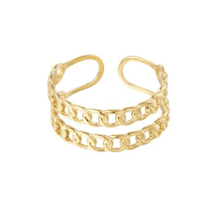 Ring i Stål med Dubbla Sammanflätade Länkar - Guld - Justerbar