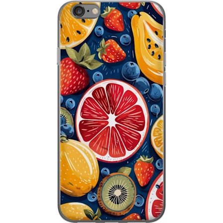 Kompatibel Mobilcover til Apple iPhone 6 Detaljeret frugtmønster med citrusfrugter, kiwi, jordbær og blåbær på en mørk baggrund