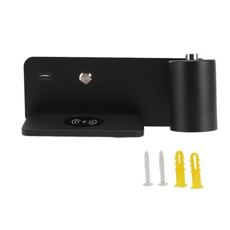 LED Vegglampe Trådløs Lading USB-Grensesnitt 85-265V Svart Høyre for Stue Soverom