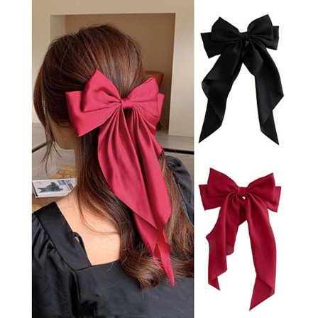 Pakke med 2 store sløjfehårklemmer - Ensfarvet stor sløjfehårnål Hårklemme Halehårspænder Tilbehør til piger Kvinder, Sort + Rød