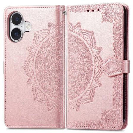 Mandala läder iPhone 16 fodral - Roséguld