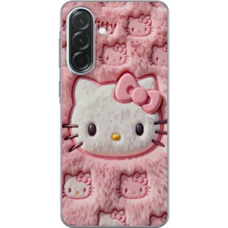 Kompatibelt Mobildeksel til Samsung Galaxy A36 Hello Kitty rosa fluffy bakgrunn med ikoniskt ansikt og kawaii-estetikk
