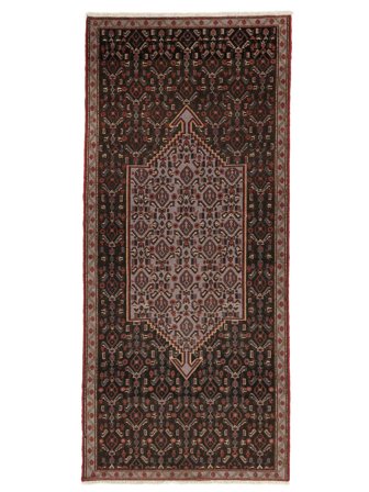 Handknuten Senneh 78X180 Orientalisk Ullmatta Svart/Brun Liten