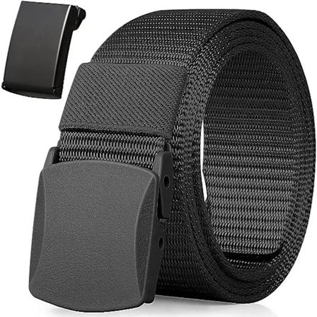 Nylonbälte, Herr Militär Taktiskt Andningsbart Bälte, Snabb passage genom flygplatssäkerheten, Metallspänne+Plastspänne, Bälteslängd 130 cm (51,18 tum