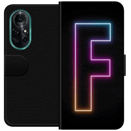 Yhteensopiva Lompakkokotelo Huawei Huawei nova 8 Pro Neonkirjain F vaaleanpunaisella, sinisellä ja keltaisella valokehyksillä tummaa taustaa vasten,